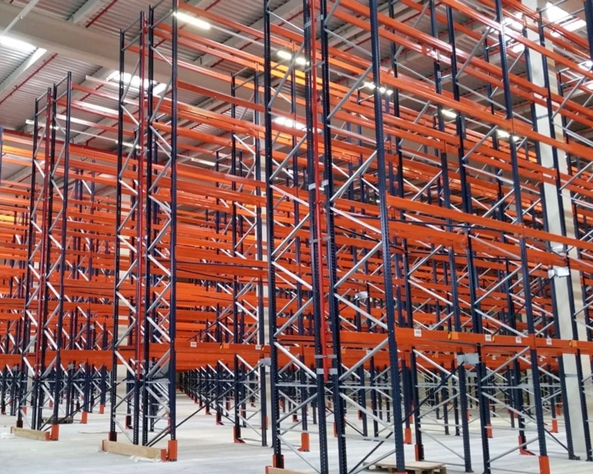 Pallet racking in a distribution warehouse