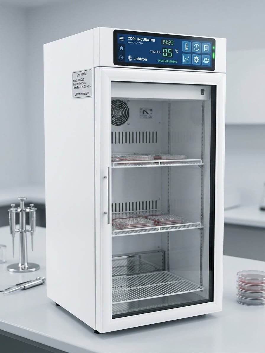LABTRON cool incubator with glass door, touch controller and loaded culture plates
