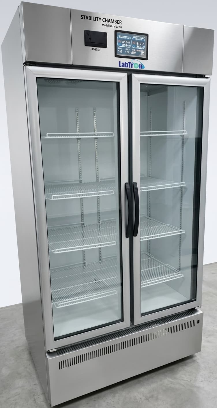 LABTRON double-door stainless steel stability chamber with touch controller and printer